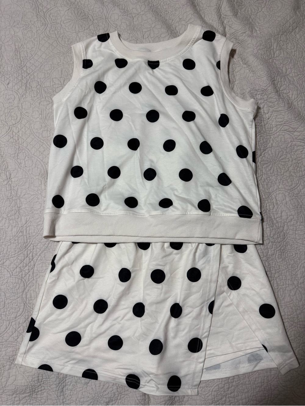 White & Black Polka Dot Tank and Skort Set -